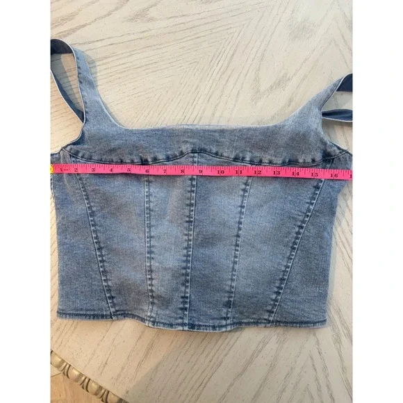 Belle Vere Womens Denim Corset Top Light Wash Blue Square Neck Zip Back Size M - Picture 8 of 9